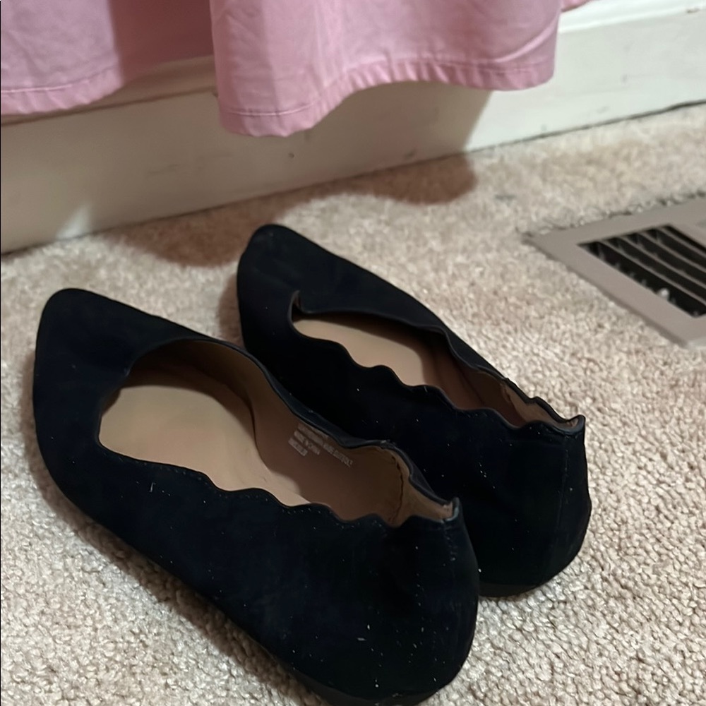 J. Crew Black Flats with Scalloped Edge